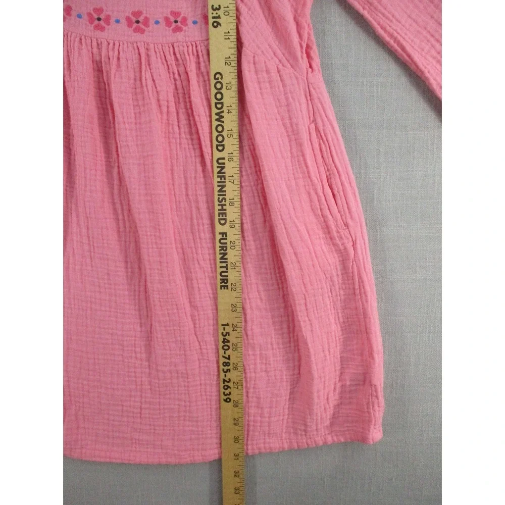 Old Navy Girls Pink Crinkle Gauze Embroidered Floral Long Sleeve Dress XL 14-16